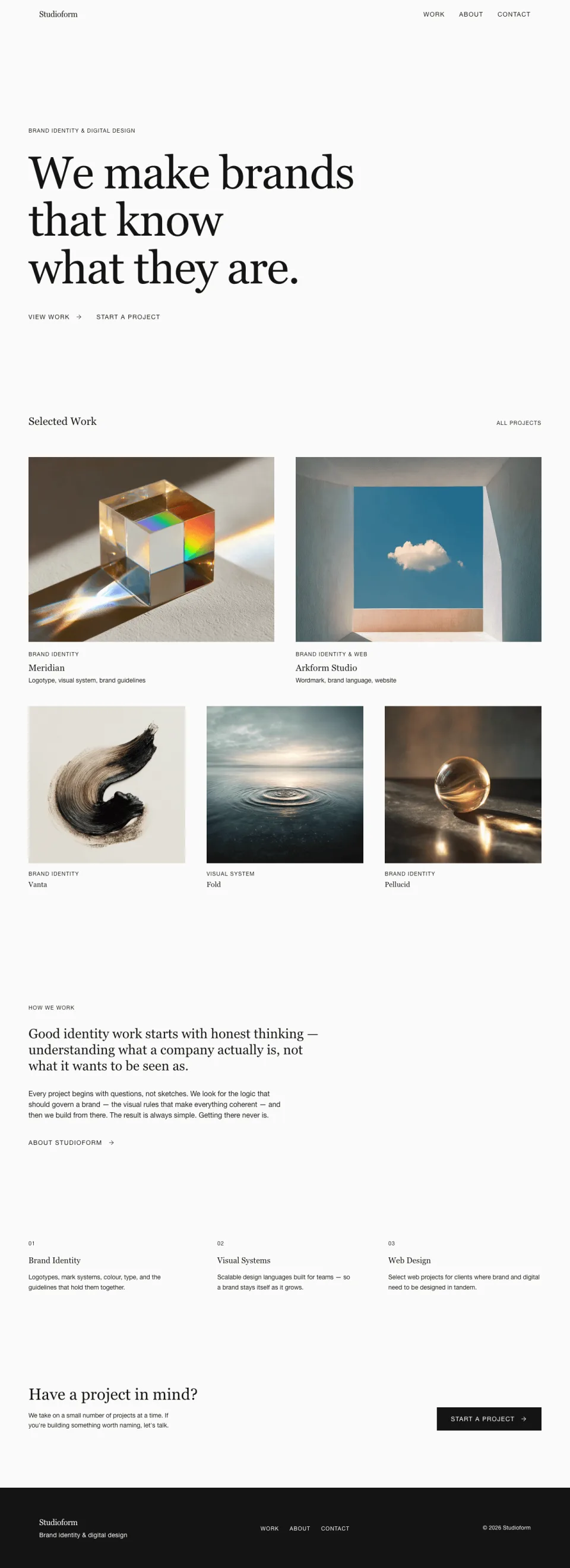 Homepage of Studioform, a website generated by VoxelSite