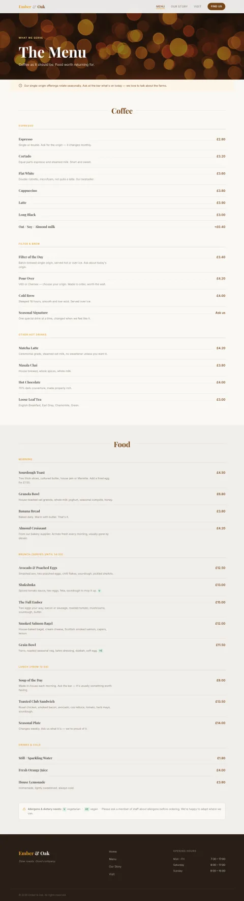 Ember & Oak — Menu