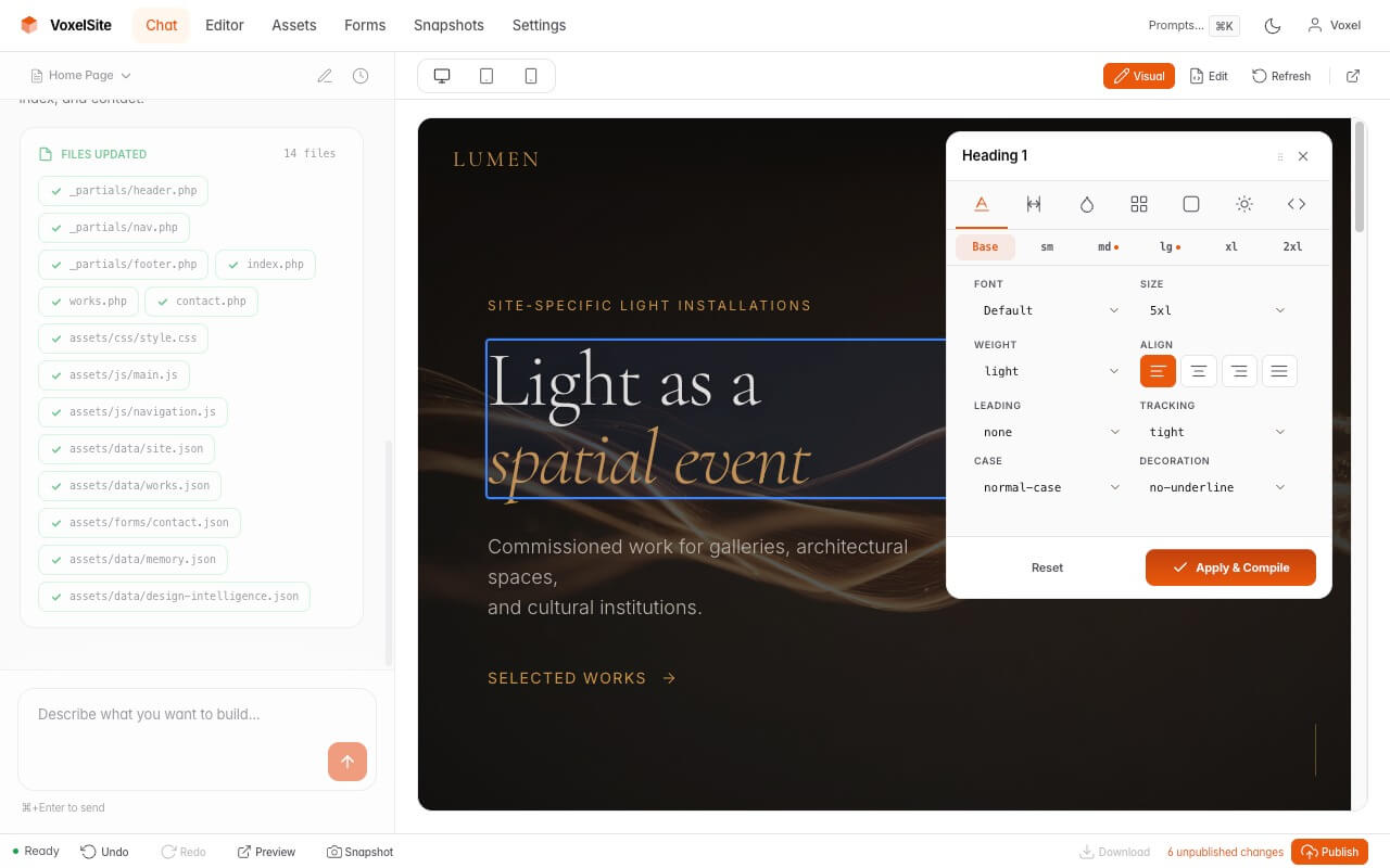 Visual style editor with typography controls and live Tailwind JIT preview