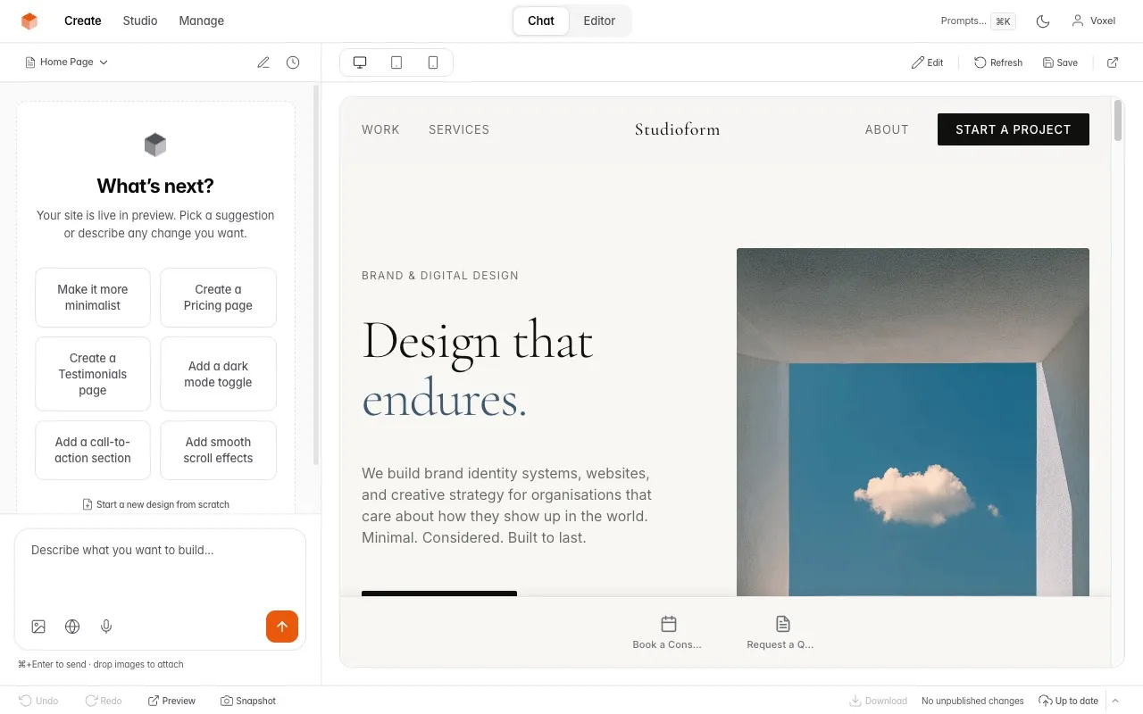 VoxelSite Studio — Home snippet