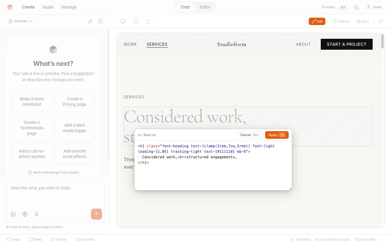 VoxelSite Studio — Services snippet
