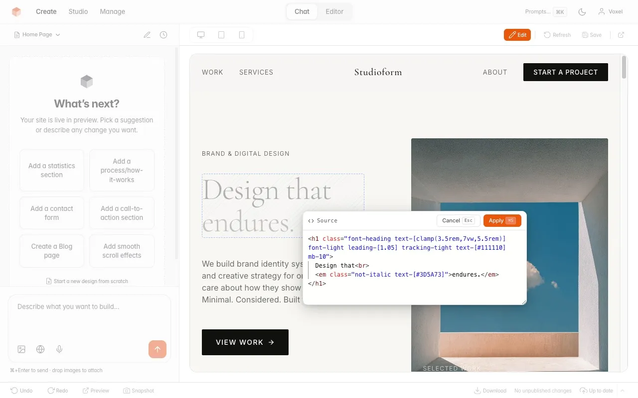 VoxelSite — Inline source code editor